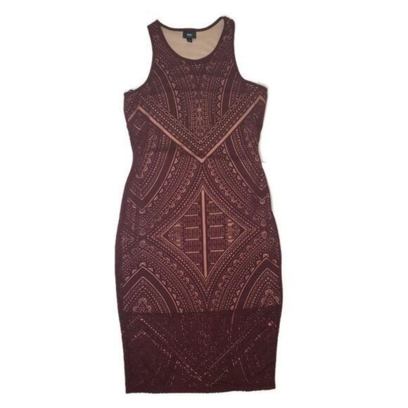 Massimo Paisley Print Bodycon lace maroon red sleeveless Dress size S - Picture 1 of 7